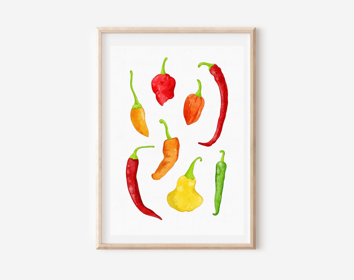 Chili Peppers Art Print Kitchen Wall Art Mexican Vegetables Watercolour Art Jalapeo - Image 5