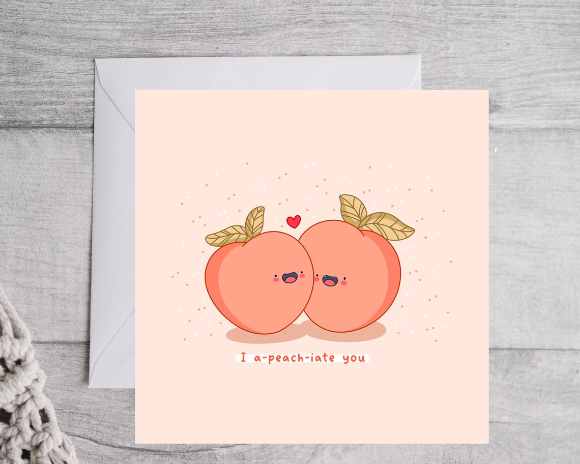 I A-peach-iate You Two Cute Smiling Peach Couple Love Card Poster - Image 5