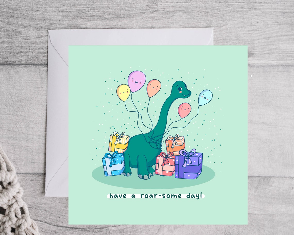 Cute Kawaii Dinosaur Holding Balloons Roar Some Day Art Print - Image 3