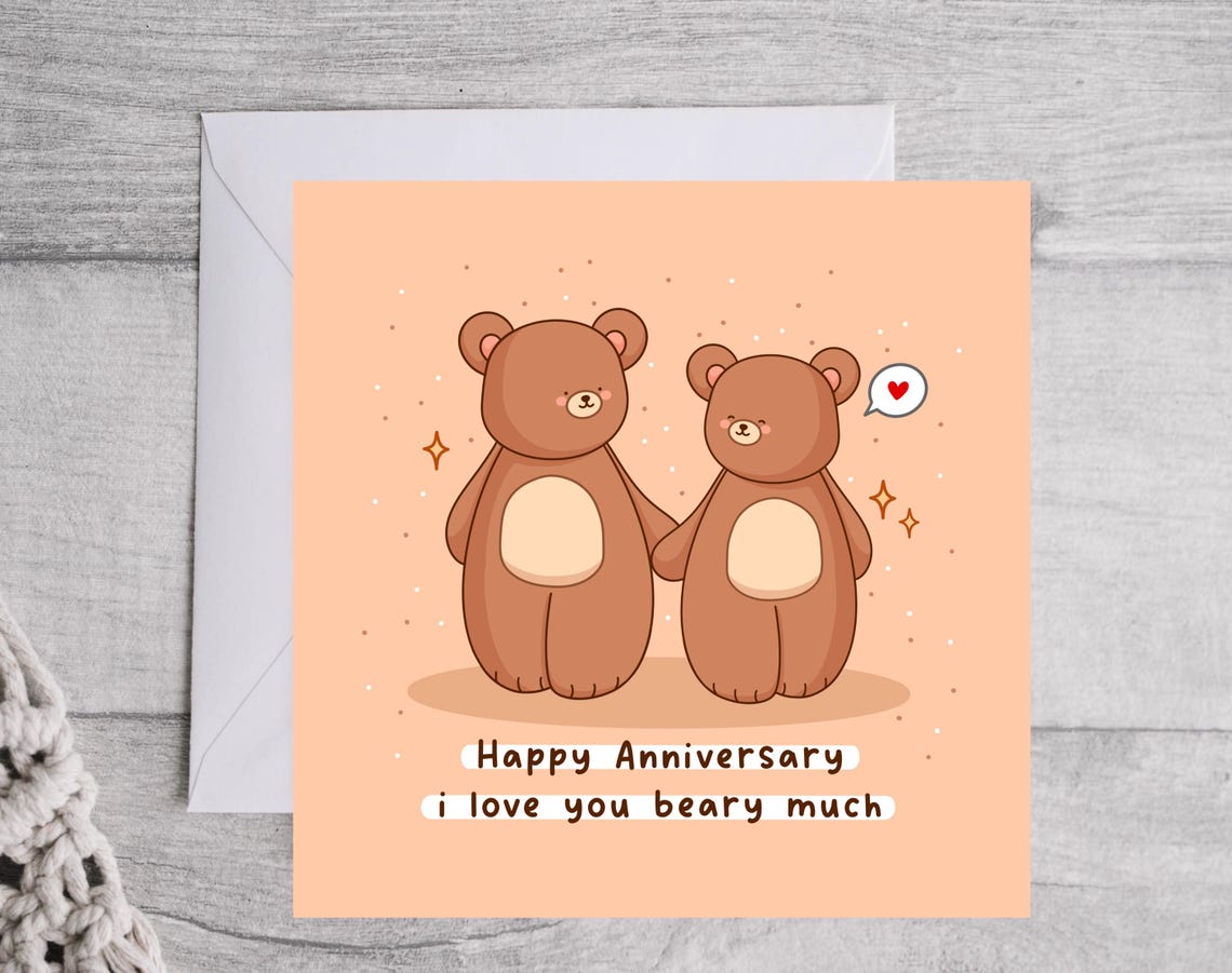 Kawaii Teddy Bear Anniversary Pun Poster Holding Hands Beary Much - Image 4