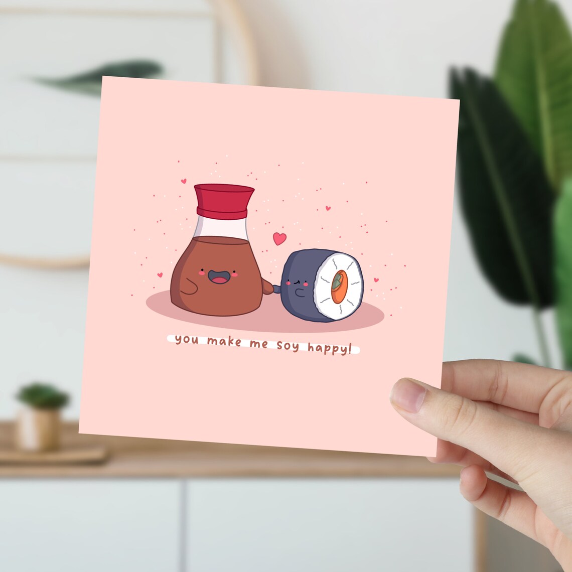 You Make Me Soy Happy Kawaii Sushi Couple Pun Love Card Poster - Image 5