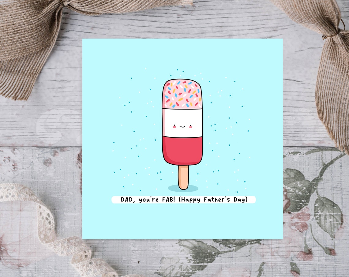 Kawaii Fab Ice Lolly Fathers Day Pun Poster with Dad Youre Fab - Image 2