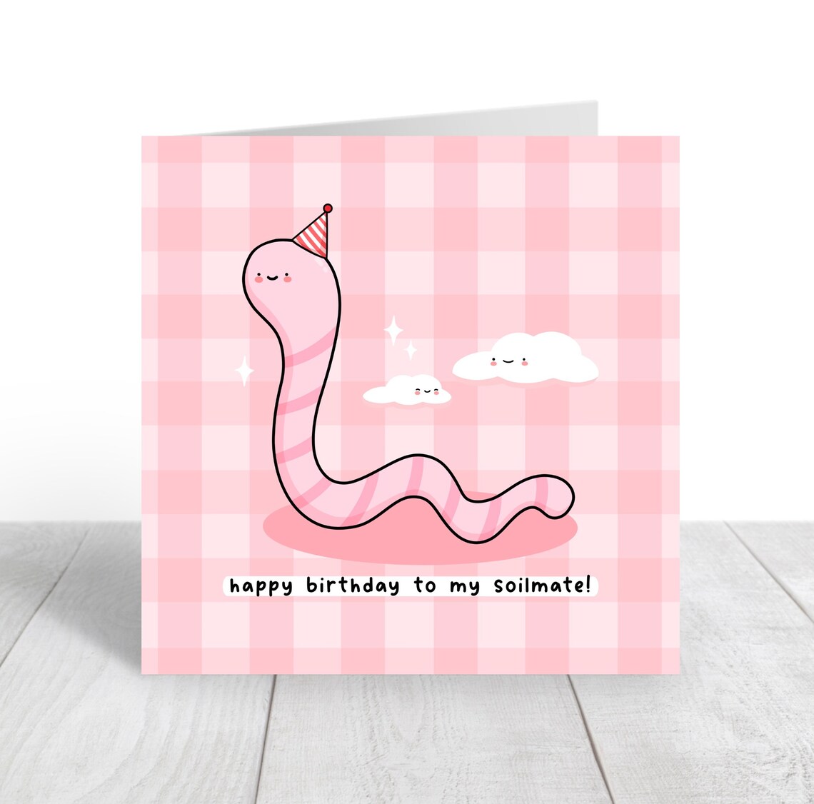Happy Birthday Soilmate Worm Pun, Cute Kawaii Poster - Image 3