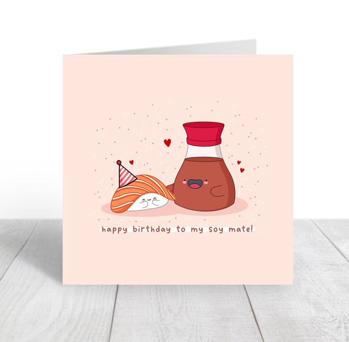 Happy Birthday To My Soy Mate Sushi Card Print On Blush Pink - Image 6