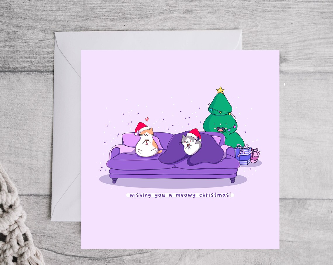 Wishing You a Meowy Christmas Two Cute Cat Holiday Card Poster - Image 2