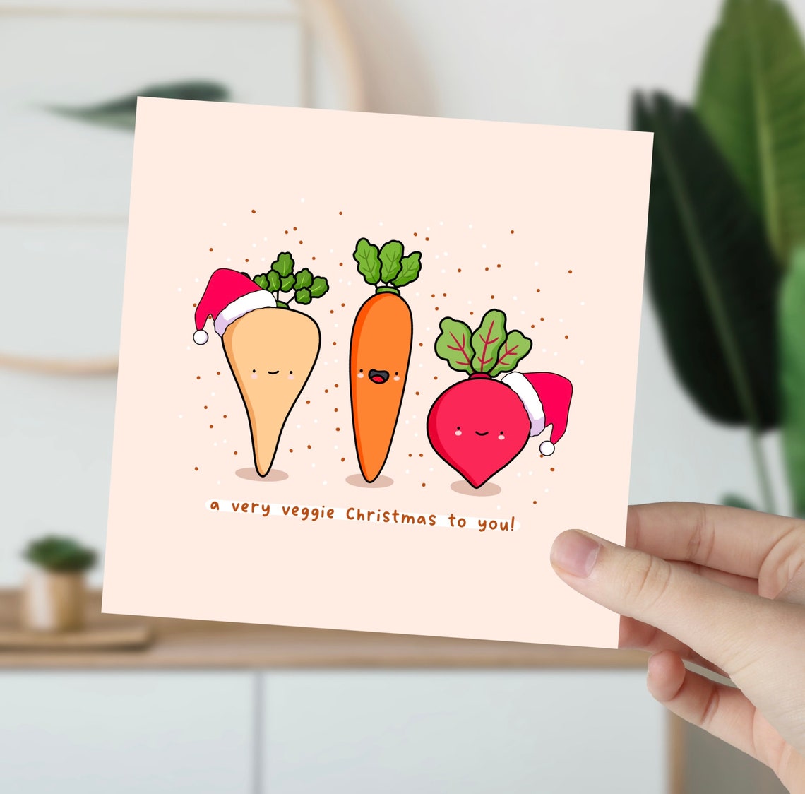 A Very Veggie Christmas To You Vegetable Pun Illustrated Card Print - Image 6