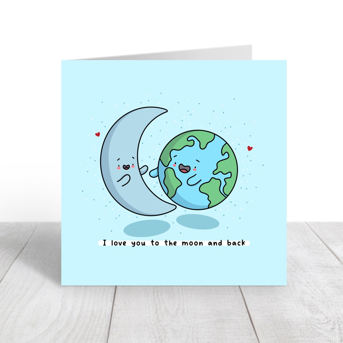 Cute Smiling Moon and Earth I Love You to the Moon Card Print - Image 3