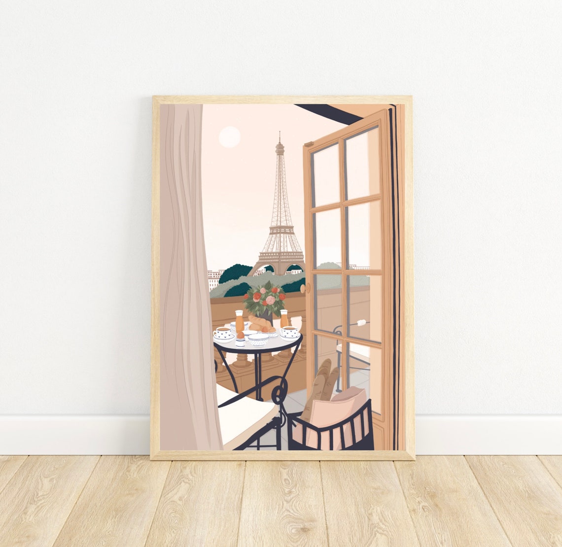Paris Balcony Breakfast Eiffel Tower Morning View Daytime Art Print - Image 5
