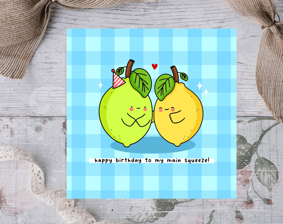 Kawaii Happy Birthday to My Main Squeeze Lemon Lime Pun Print - Image 3