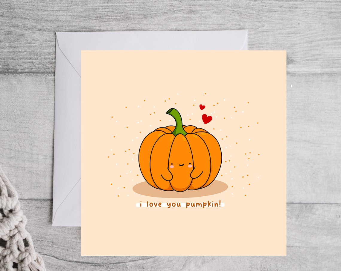 I Love You Pumpkin Cute Kawaii Smiling Pumpkin Love Card Poster - Image 2