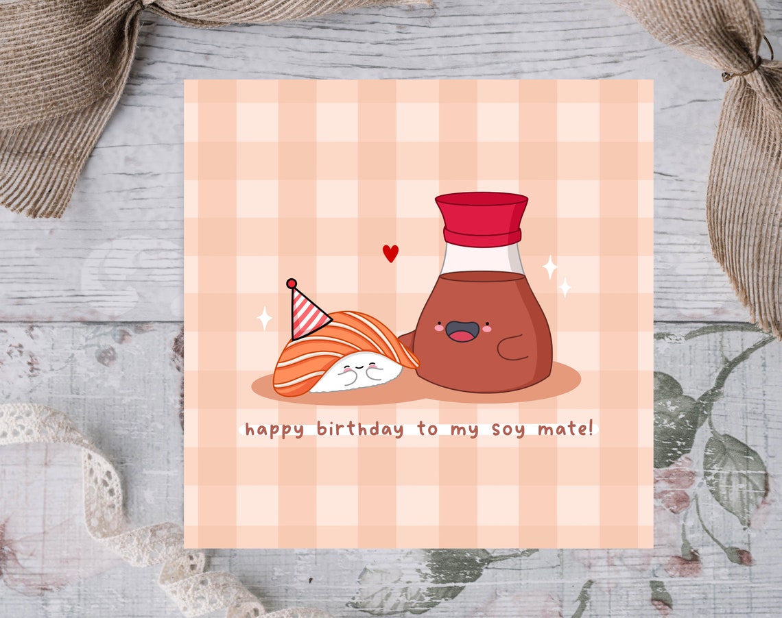 Kawaii Sushi Soy Sauce Bottle Happy Birthday Soy Mate Wall Art - Image 3