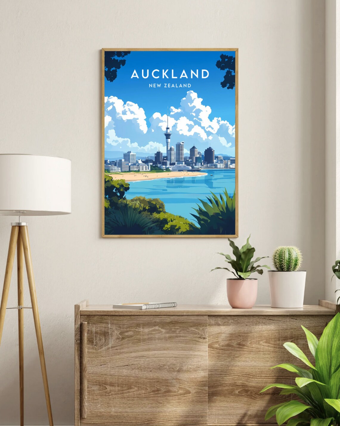 Auckland New Zealand Sparkling Harbor Skyline Vintage Travel Poster - Image 3