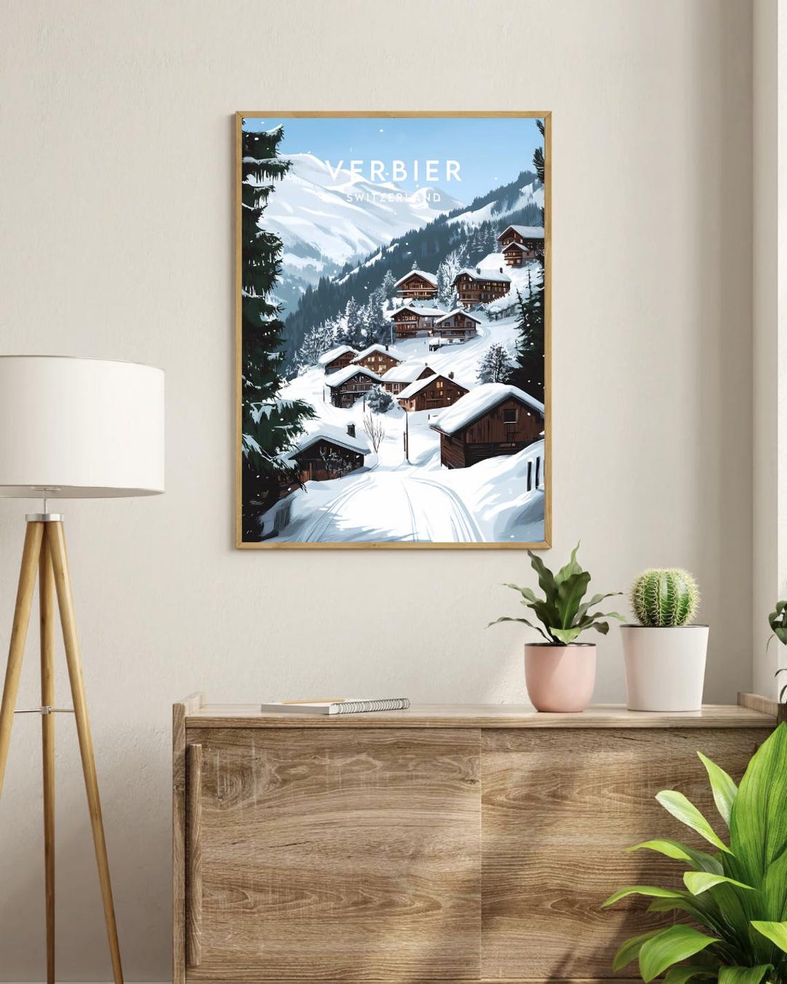 Verbier Switzerland Snowy Alpine Ski Village Chalets Travel Poster - Image 3
