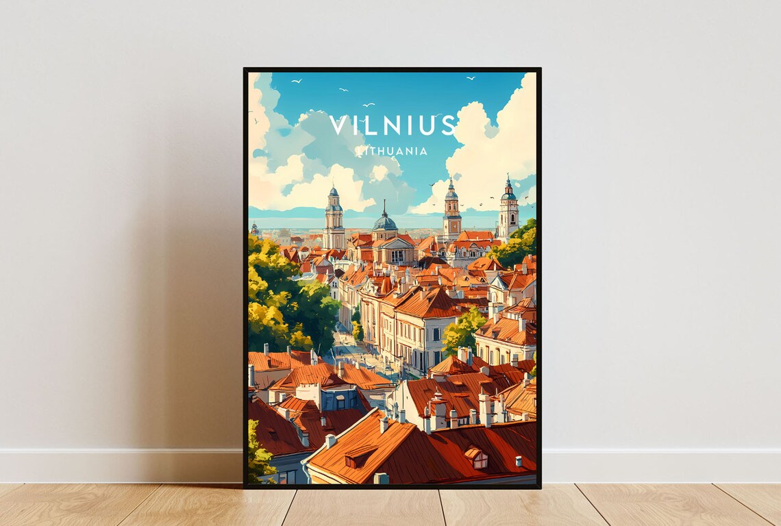 Vilnius Travel Poster, Lithuania Europe Wall Art