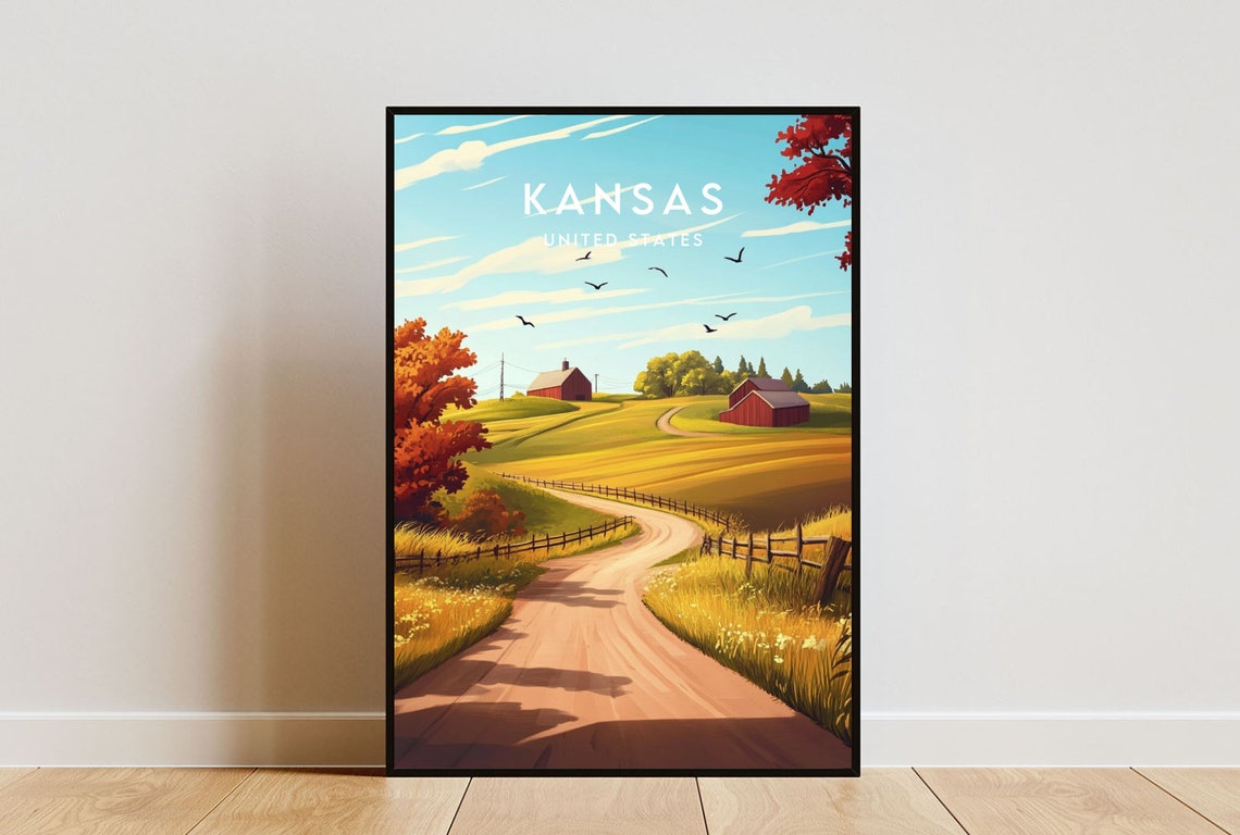 Kansas Travel Print United States Kansas Poster America Poster Travel Wall Art America Print America Kansas Wall Art Usa Poster