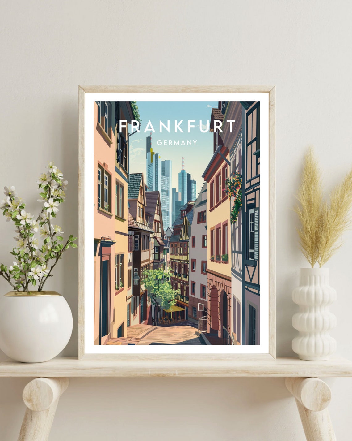 Frankfurt Germany Old Town Street Modern Skyline Travel Poster - Image 4