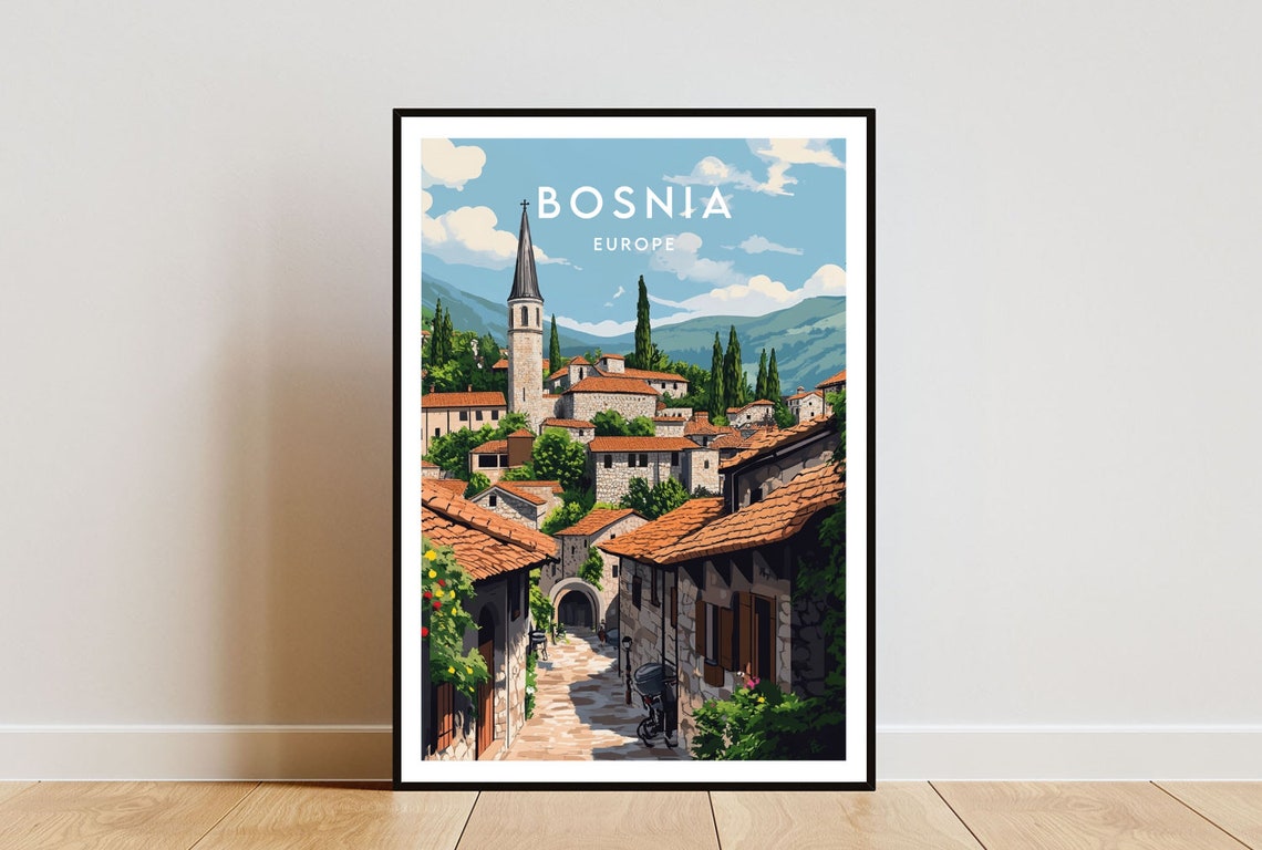 Bosnia And Herzegovina Travel Print Europe Europe Poster Bosnia Poster Travel Wall Art Bosnia Print Bosnia Europe Mostar Poster