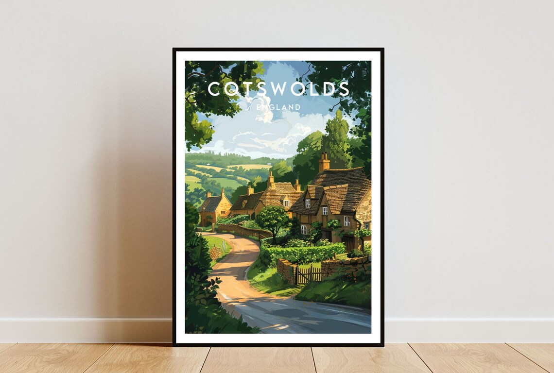 Cotswolds Travel Poster, England Europe Wall Art