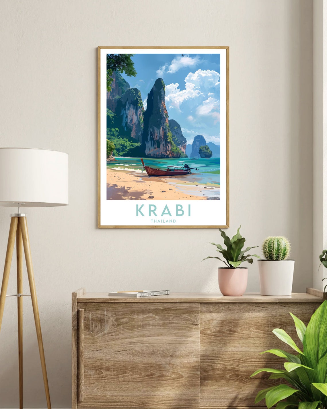 Krabi Thailand Longtail Boat Karst Cliffs Beach Travel Poster - Image 3