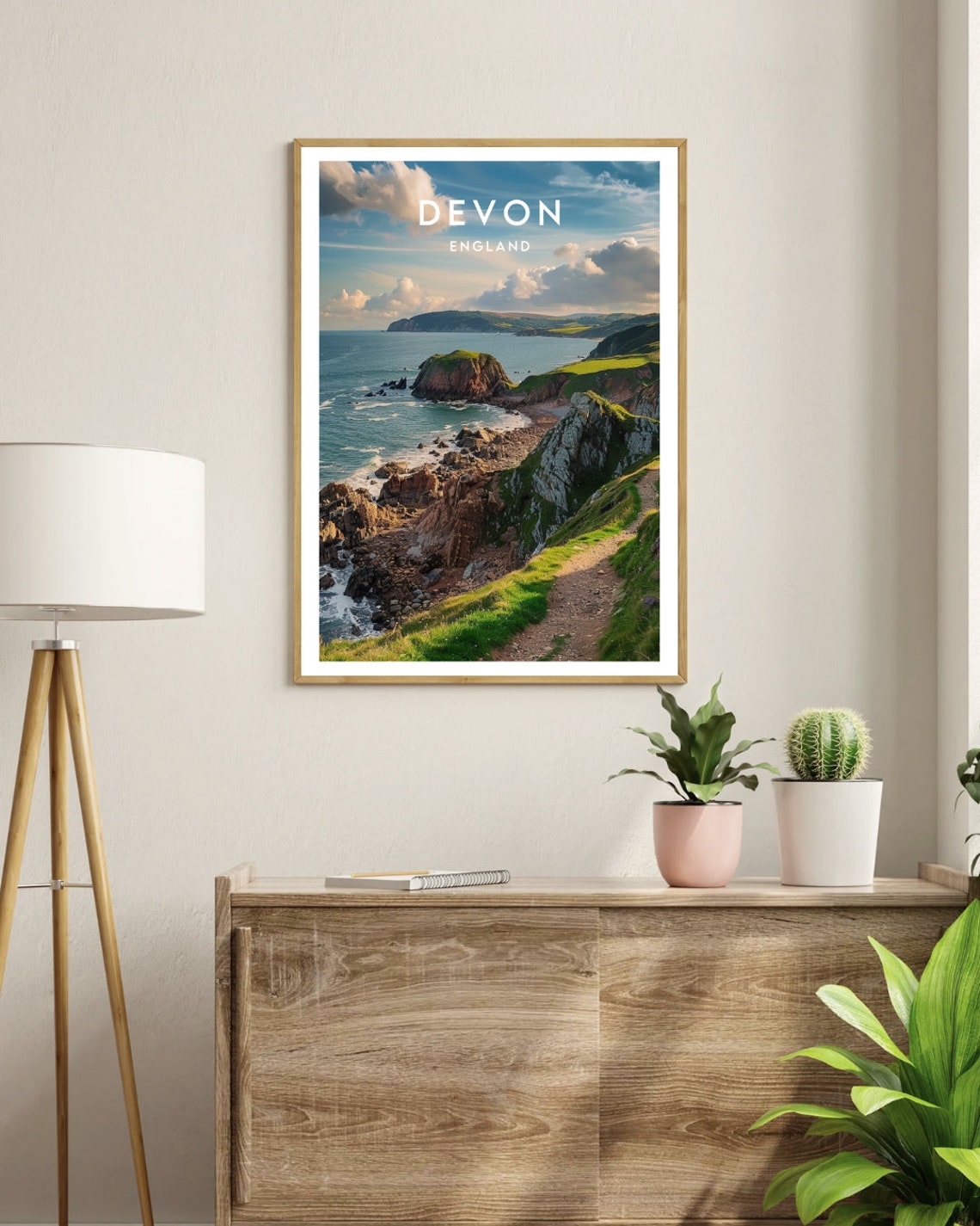 Devon England Rugged Coastal Cliff Path and Rocky Shore Art Poster - Image 3
