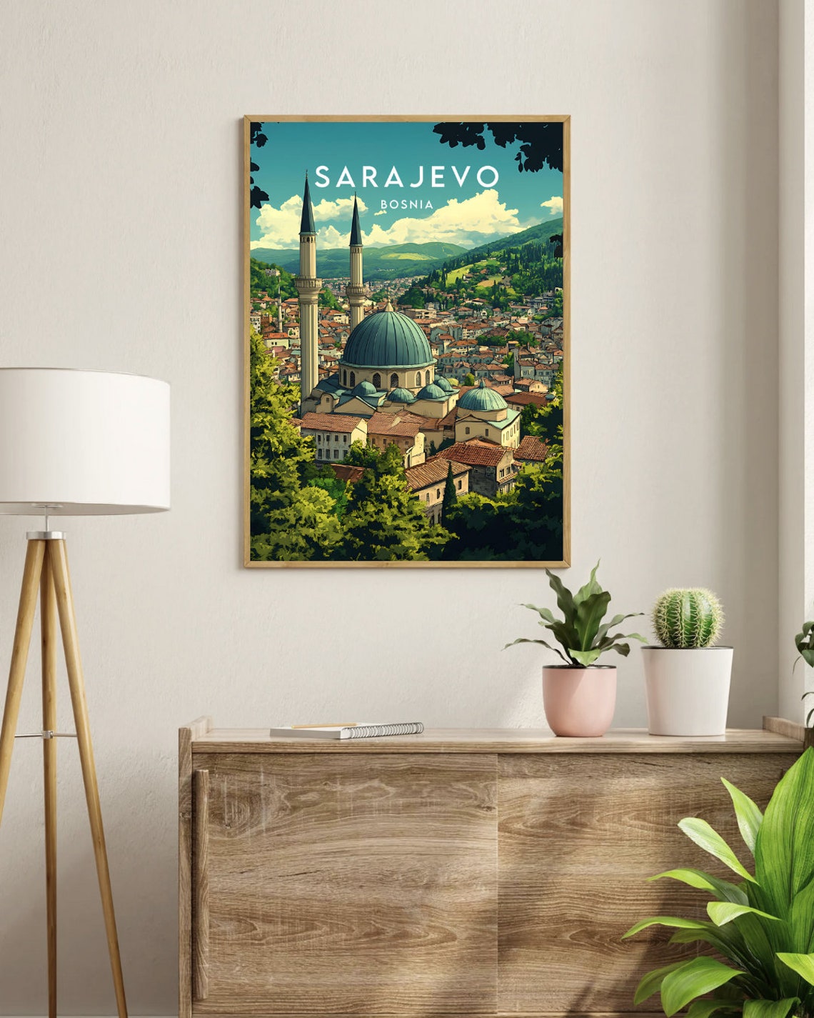 Sarajevo Bosnia Mosque Minarets Hillside Vintage Travel Poster - Image 3