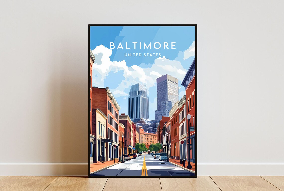 Baltimore Maryland USA Historic Brick Street Vintage Travel Poster