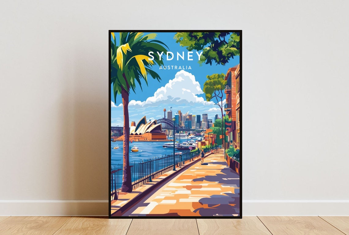 Sydney Australia Opera House Harbour Bridge Promenade Travel Poster