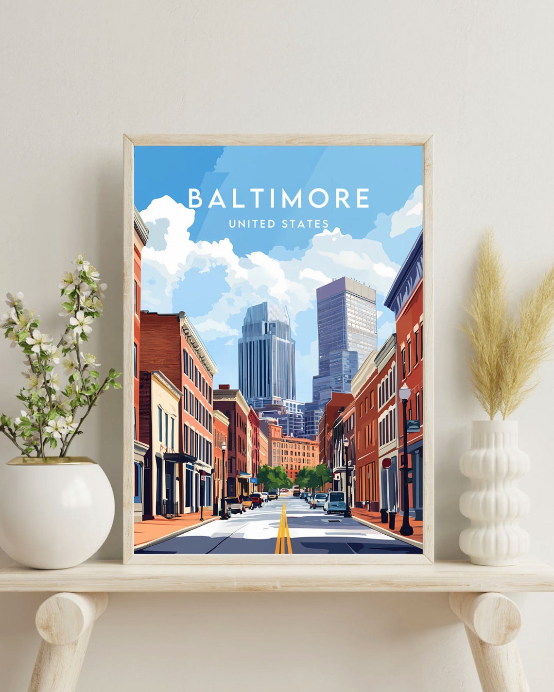 Baltimore Maryland USA Historic Brick Street Vintage Travel Poster - Image 4
