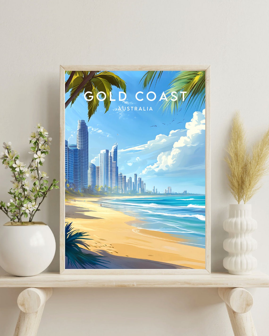 Gold Coast Australia Sunny Beach High-Rise Vintage Travel Poster - Image 4