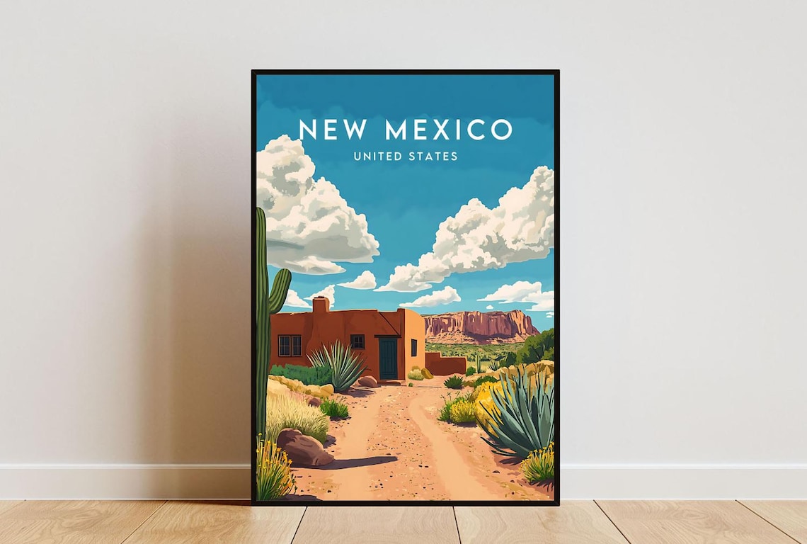 New Mexico United States Adobe House Desert Landscape Travel Poster