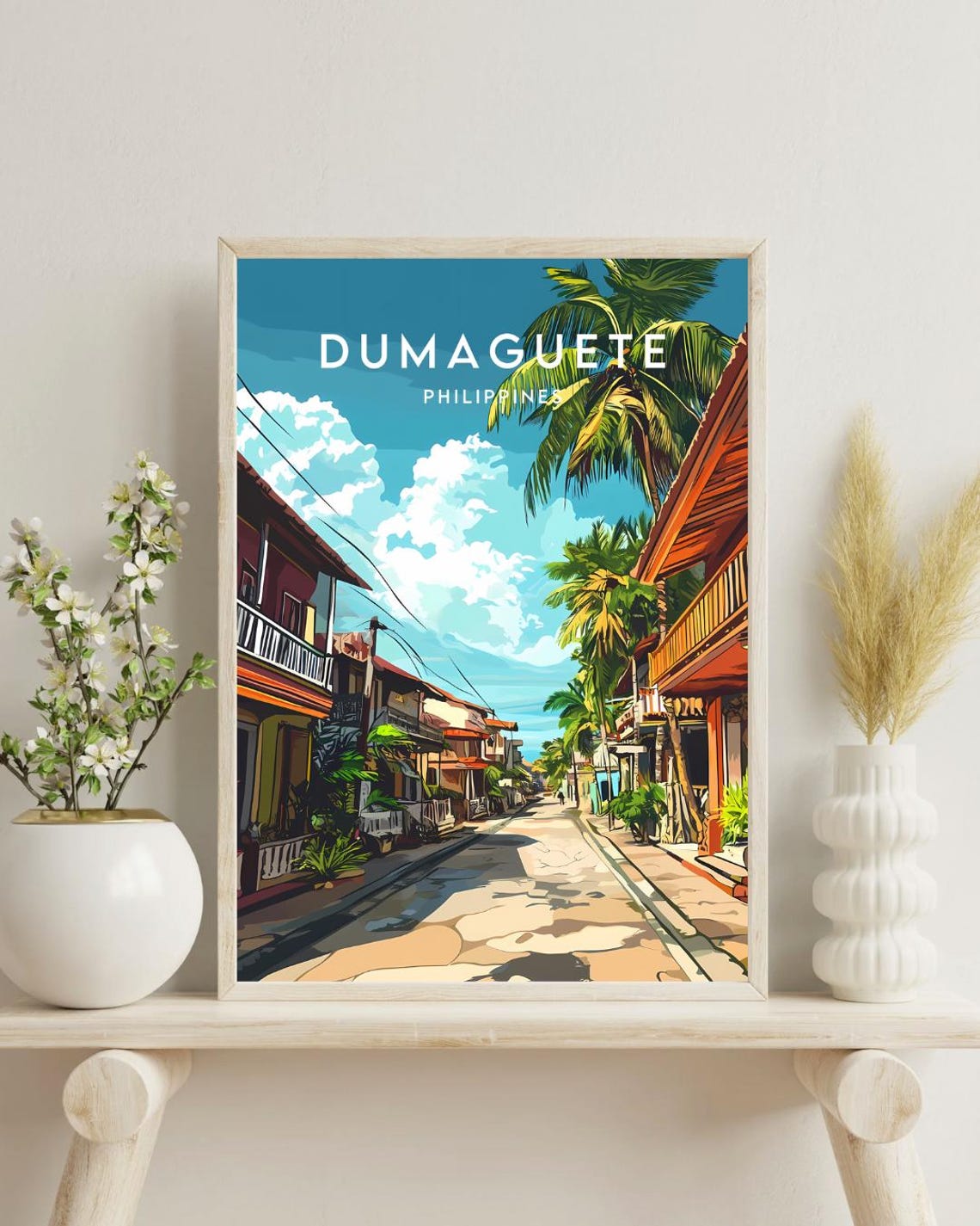 Dumaguete Philippines Palm Lined Street Tropical Travel Poster - Image 4