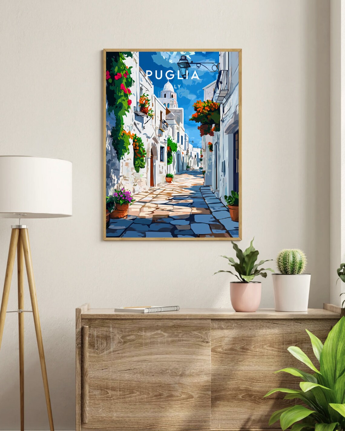 Puglia Italy Whitewashed Flower Street Old Town Travel Poster - Image 3