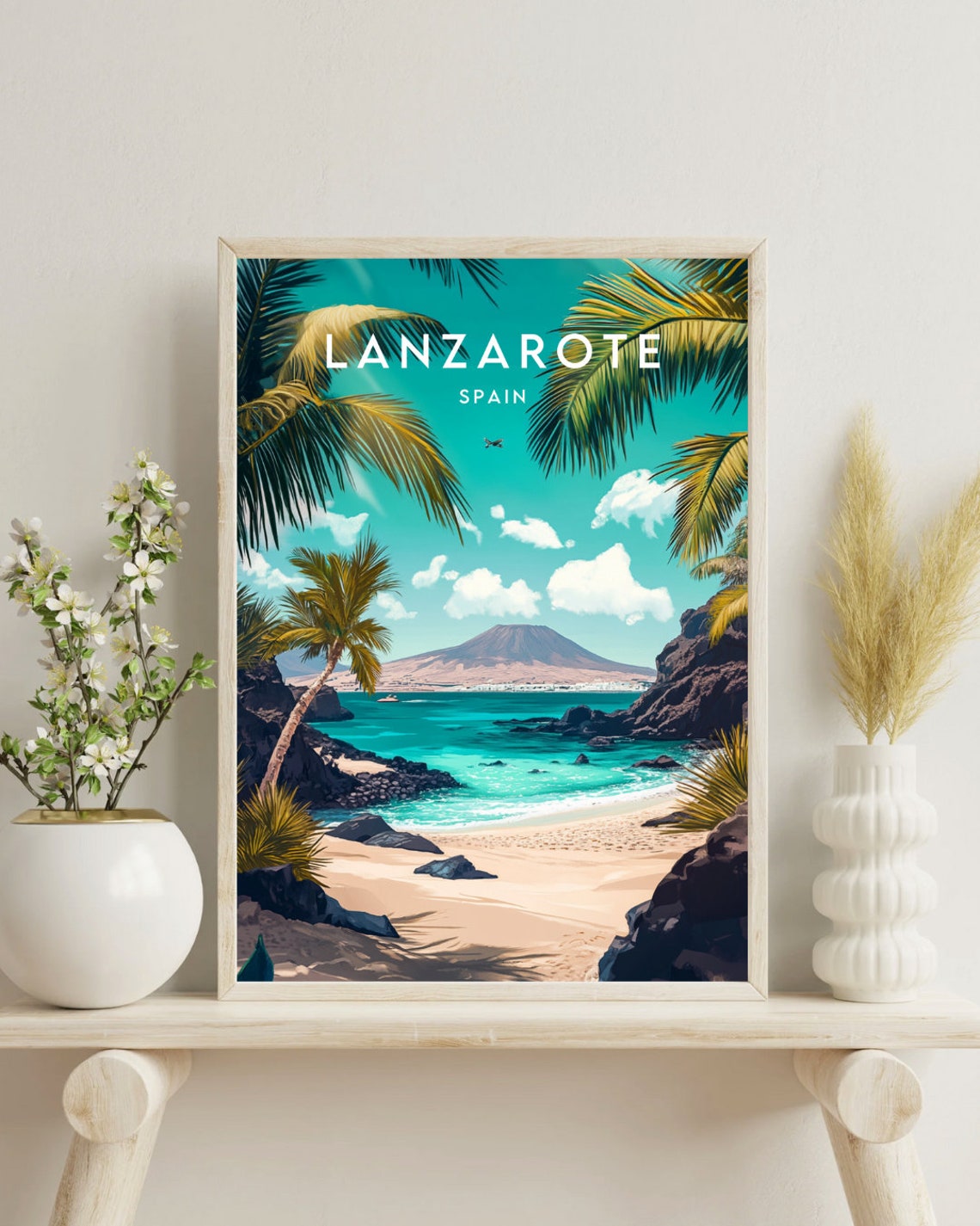Lanzarote Spain Palm Beach Volcanic Cove Turquoise Water Poster - Image 4