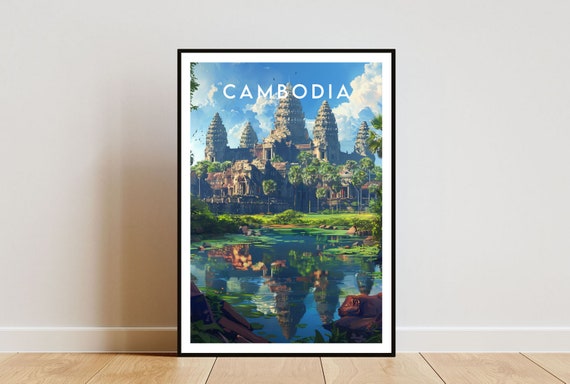 Angkor Wat Travel Poster, Cambodia Backpacking