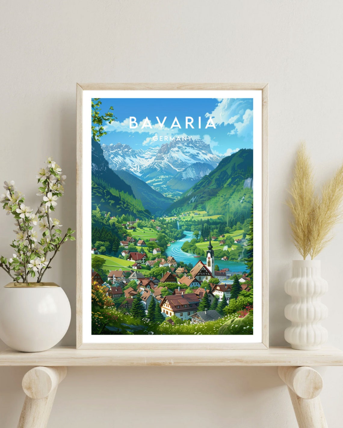 Bavaria Germany Alpine Valley Village River Mountain View Poster - Image 4