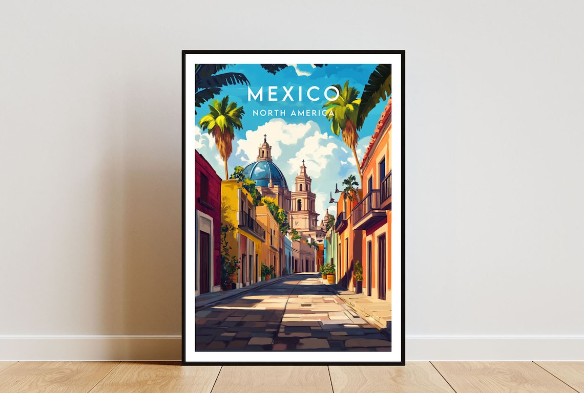 Mexico Travel Poster, Mexico City and Cancun