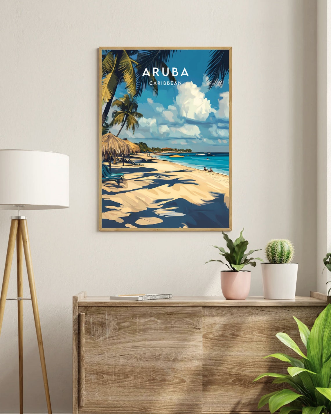 Aruba Caribbean Beach Palms Sunny Paradise Vintage Travel Poster - Image 3