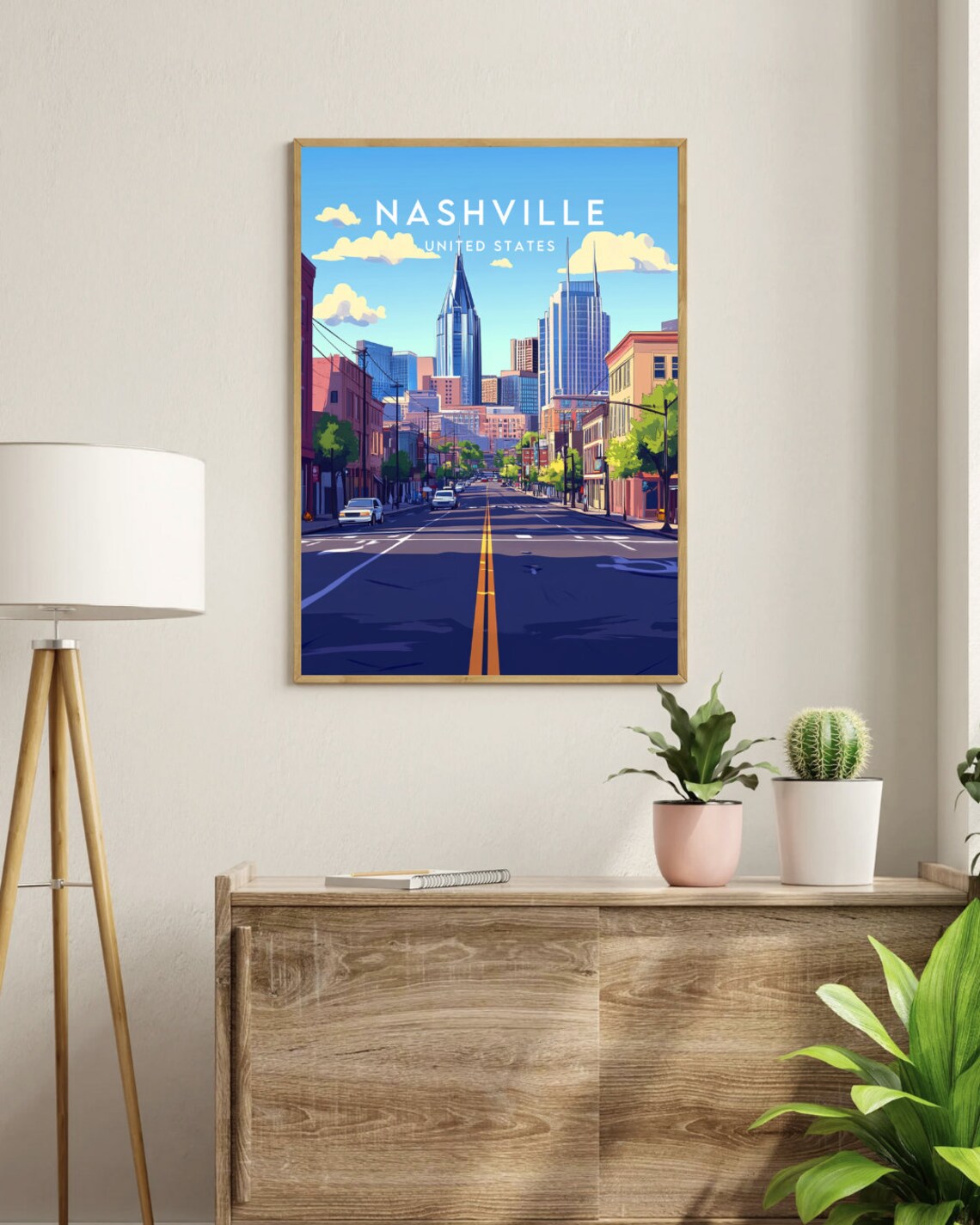 Nashville Tennessee Downtown Skyline Blue Sky Street Travel Poster - Image 3