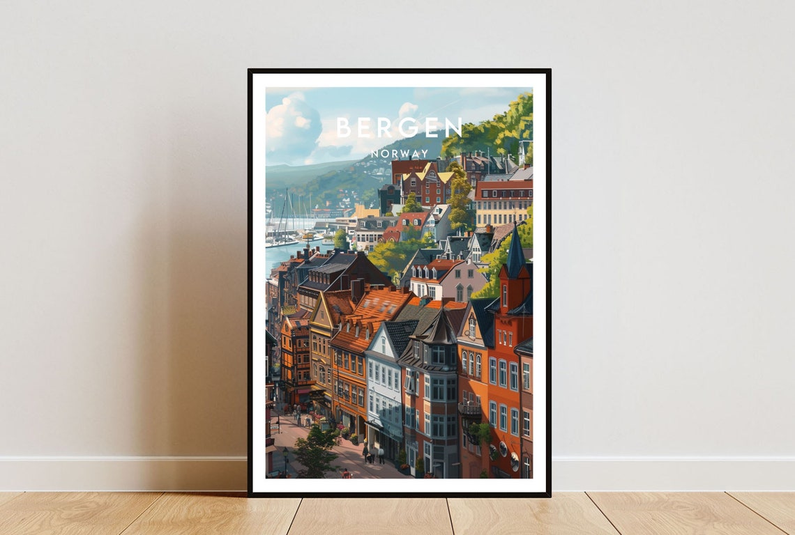 Bergen Travel Print Norway Bergen Poster Norway Poster Travel Wall Art Norway Print Poster Norway Europe Bergen Scandinavia
