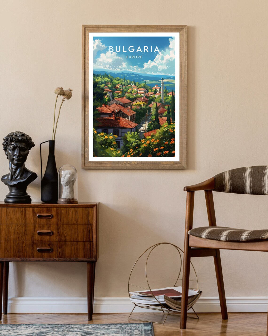 Bulgaria Europe Red Roof Village Green Hills Scenic Travel Poster - Image 2