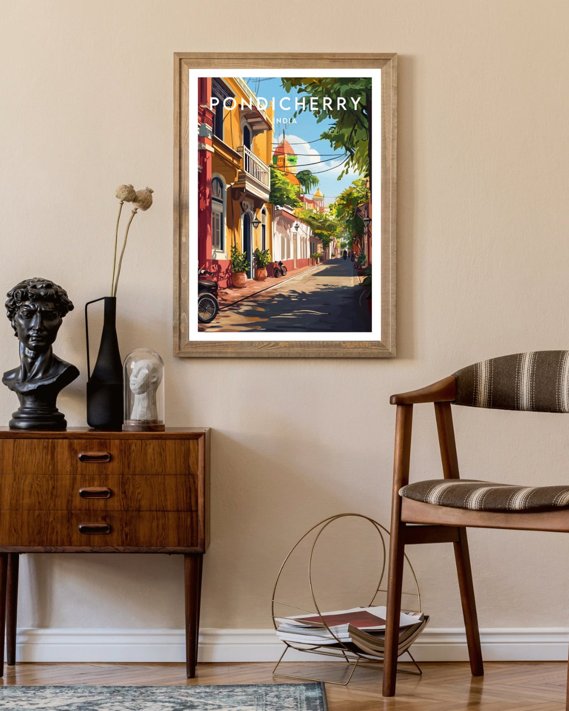 Pondicherry India Colonial Street Colorful Architecture Poster - Image 2