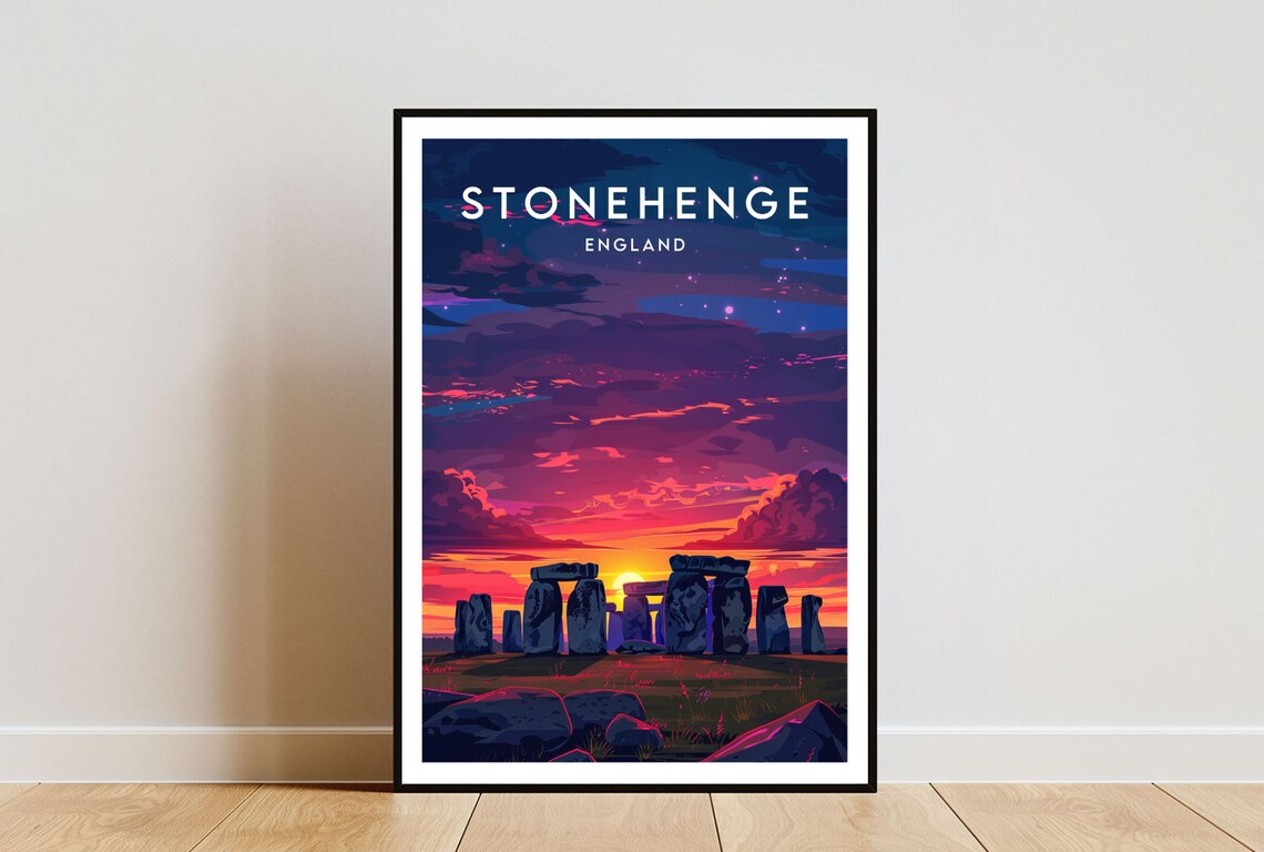 Stonehenge Travel Poster, England Europe Wall Art