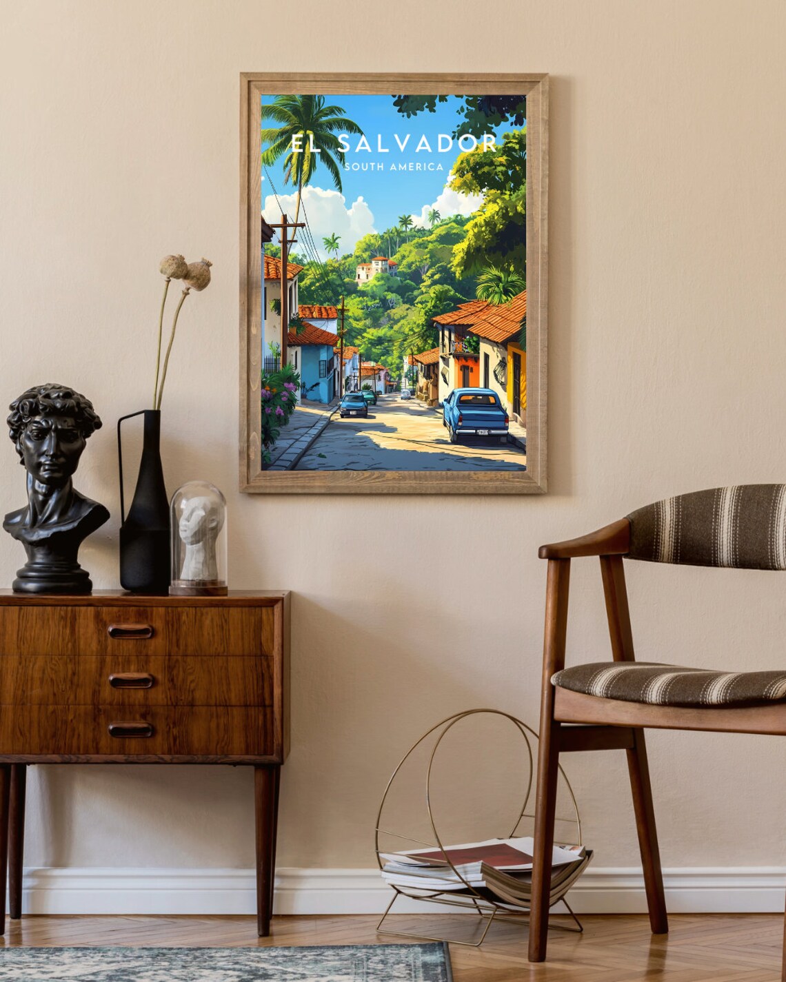 El Salvador South America Colorful Street Palms Travel Poster - Image 2