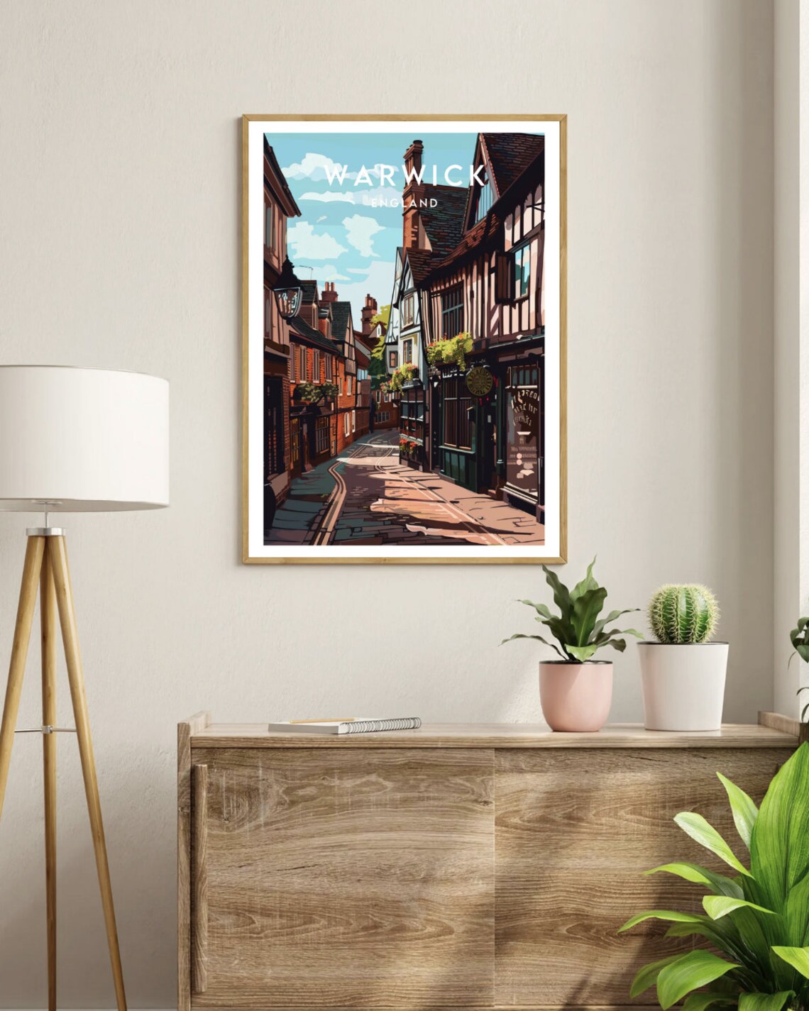 Warwick England Tudor Half Timbered Old Street Travel Poster - Image 3