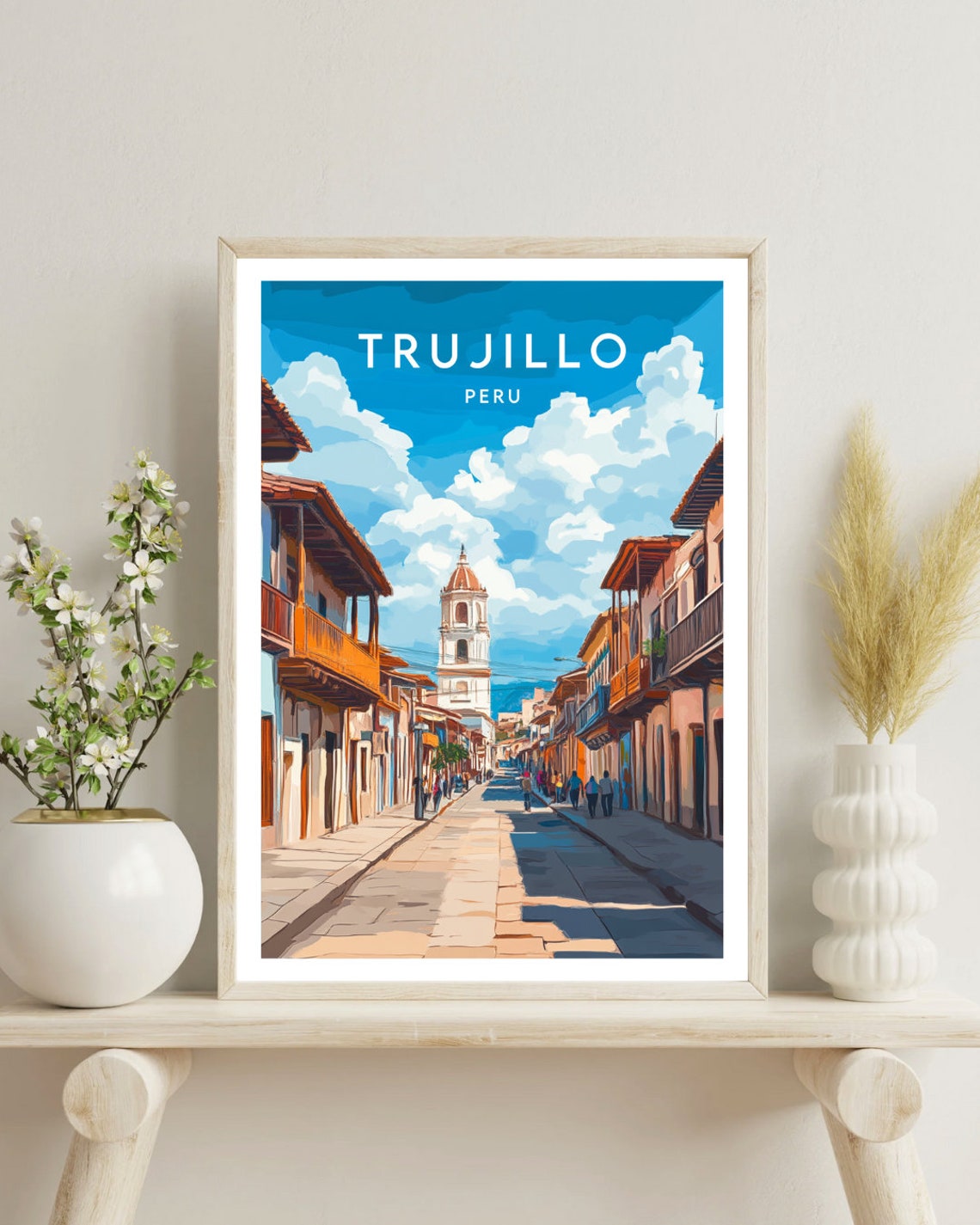Trujillo Peru Colonial Street Cathedral Tower Old Town Travel Poster - Image 4