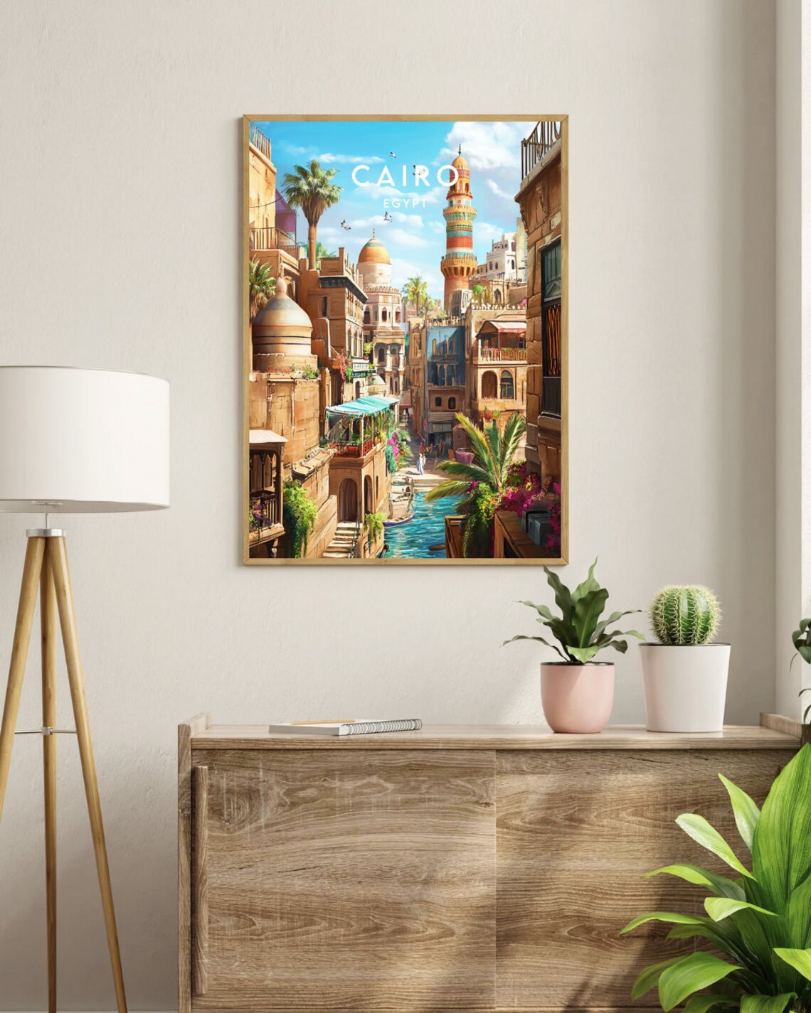 Cairo Egypt Historic Minarets Canal Palms Old City Travel Poster - Image 3