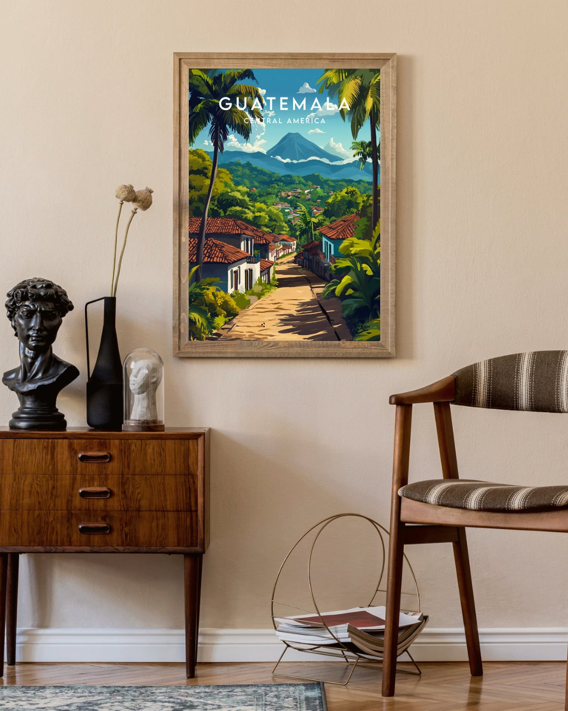 Guatemala Central America Volcano View Cobblestone Colonial Poster - Image 2