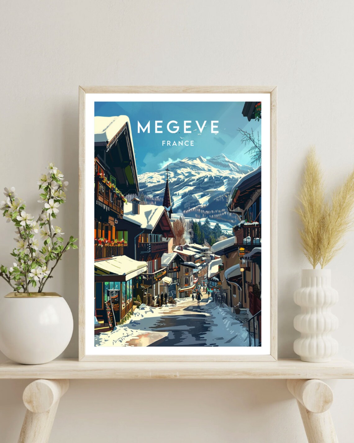 Megeve France Snowy Village Street Chalet Winter Travel Poster - Image 4