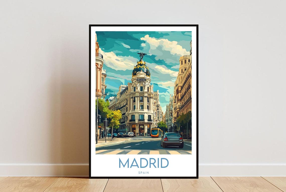 Madrid Spain Gran Via Metropolis Building City Street Travel Poster
