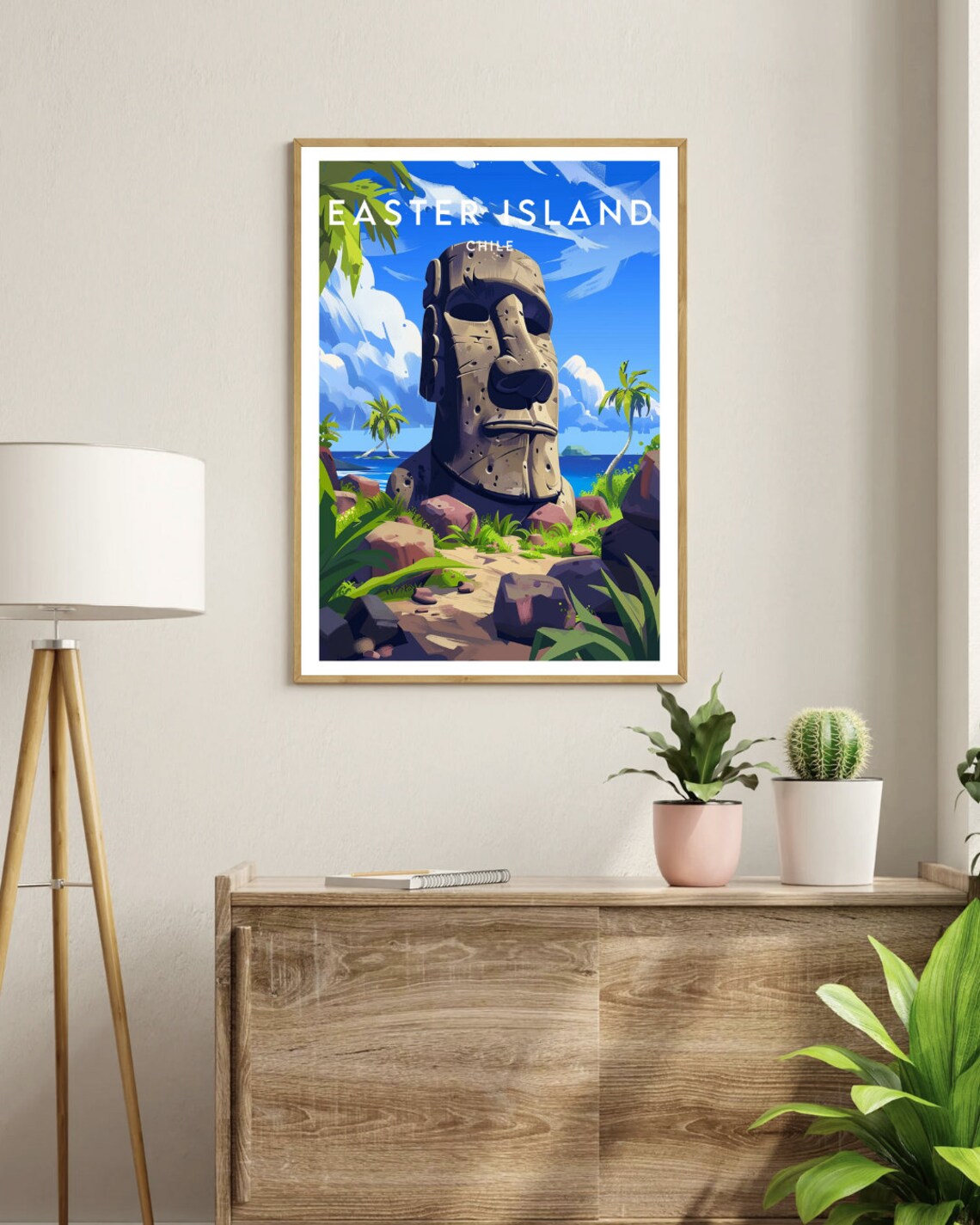 Easter Island Chile Moai Statues Vintage Style Pacific Ocean Art Poster - Image 3